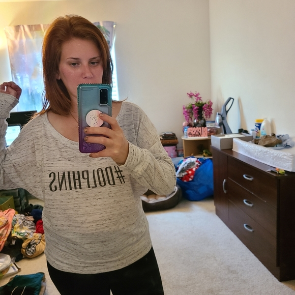Bella #Dolphins Long Sleeve Off The Shoulder Top - Picture 9 of 14